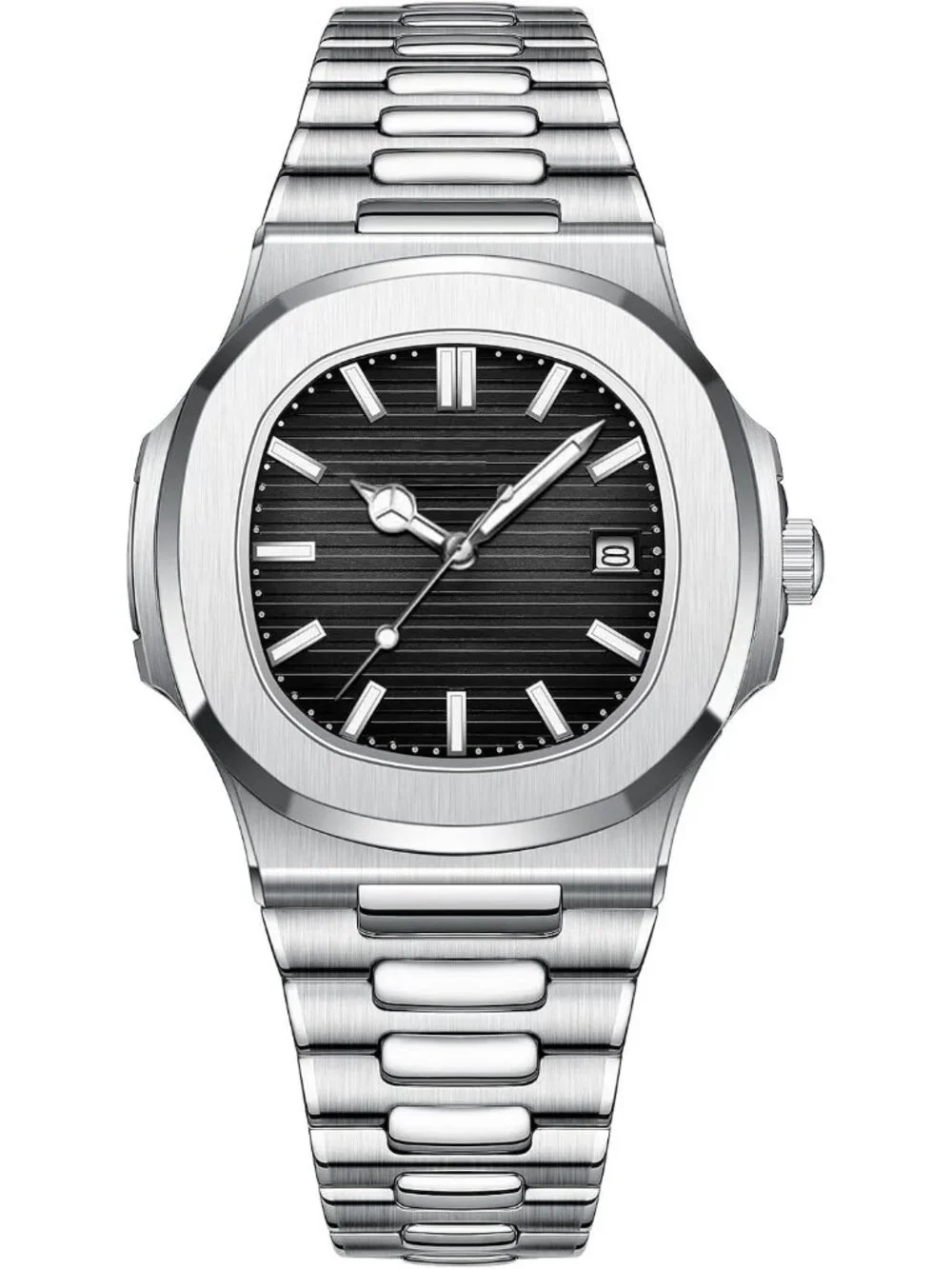 Men's Black Stainless Steel Strap Quartz Movement Waterproof Date Wrist Watch